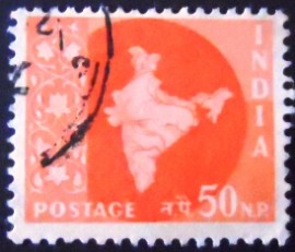 Selo postal da Índia de 1957 Map of India 50
