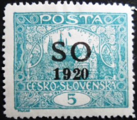 Selo postal de Este Silésia de 1920 Prague Castle overprint SO 1920