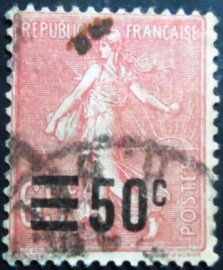 Selo postal da França de 1927 Semeuse lignée 50 on 65