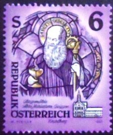 Selo postal da Áustria de 1993 St. Benedict of Nursia
