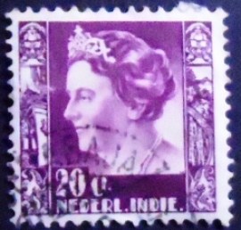 Selo postal das Índias Orientais Holandesas de 1934 Queen Wilhelmina 20