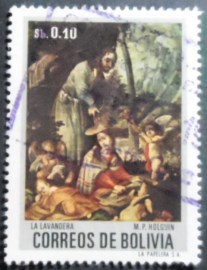 Selo postal da Bolívia de 1972 La Lavandera by M.P. Holguin