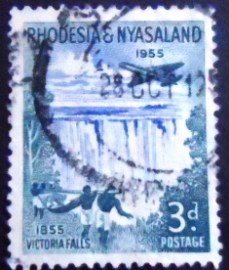 Selo da Rodésia e Niassalândia de 1955 Descoberta das Cataratas Vitória