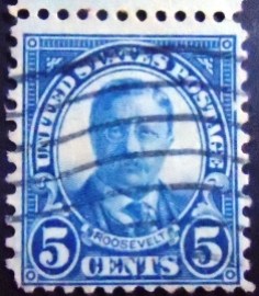 Selo postal dos Estados Unidos de 1927 Theodore Roosevelt 5 F