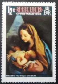 Selo postal de Grenada de 1973 Madonna and child by Carlo Maratti