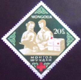 Selo postal da Mongólia de 1963 Red cross package