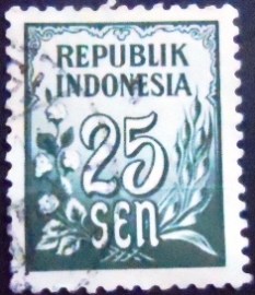 Selo postal da Indonésia de 1951 Rice and Cotton 25