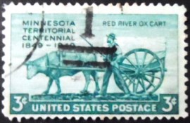 Selo postal dos Estados Unidos de 1949 Pioneer and Red River Cart
