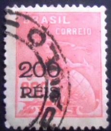 Selo postal do Brasil de 1933 Mercúrio e Globo Sobrecarga Preta