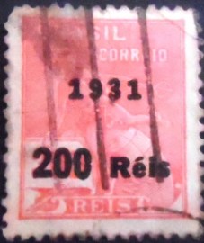 Selo postal do Brasil de 1931 Mercúrio e Globo Sobrecarga Preta H