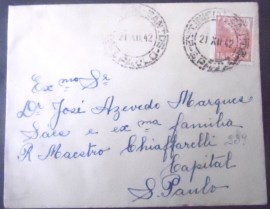 Envelope circulado em 1942 entre Santos x São Paulo