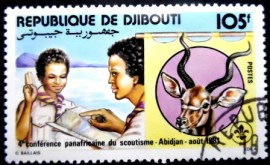 Selo postal de Djibouti de 1981 Scout Giving Sign
