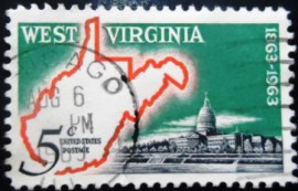 Selo postal dos Estados Unidos de 1963 Map of West Virginia