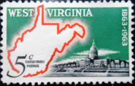 Selo postal dos Estados Unidos de 1963 Map of West Virginia