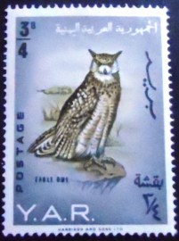 Selo postal da Rep. Árabe Yemen de 1965 Arabian Eagle-Owl