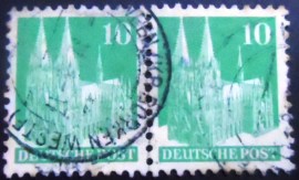 Par de selos postais da Alemanha de 1948 Cologne Cathedral 10 VWF
