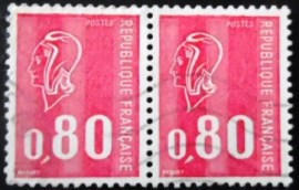 Par de selos postais da França 1974 Marianne type Béquet