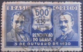Selo postal de 1931 Getúlio Vargas e João Pessoa 500+250 - C34U