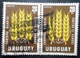 Par de selos postais do Uruguai de 1963 Global campaign against hunger