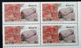 Quadra de selos postais do Brasil de 1991 Pedra Pintada M