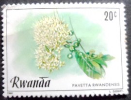 Selo postal de Ruanda de 1981 Pavetta Rwandensis