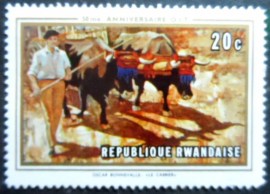 Selo postal da Ruanda de 1969 Quarry Worker by Oscar Bonnevalle