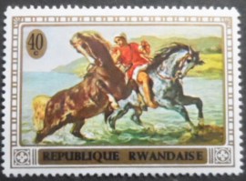 Selo postal da Ruanda de 1970 The horse in the Painting Art