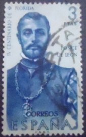Selo postal da Espanha de 1960 Ponce de Leon