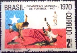 Selo postal do Brasil de 1970 Garrincha e Masopust U