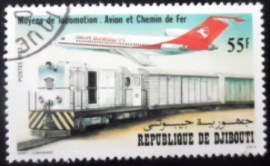 Selo postal do Djibouti de 1982 Train and Jet