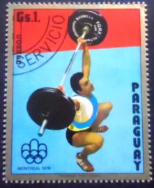 Selo postal do Paraguai de 1975 Weightlifting