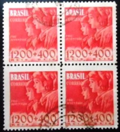 Quadra de selos postais do Brasil de 1939 Pró-juventude 1200+400