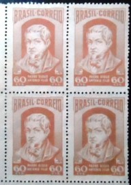 Quadra de selos do Brasil de 1952 Padre Antonio Feijó