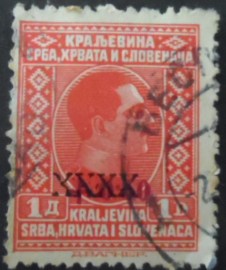 Selo postal do Estado dos Eslovenos de 1928 King Alexander overprint XXXX