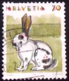 Selo postal da Suiça de 1991 Domestic Rabbit