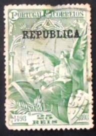 Selo postal de Portugal de 1911 Archangel Gabriel and Ship