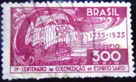 Selo postal do Brasil de 1935 Caravela Portuguesa variedade C