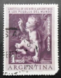 Selo postal da Argentina de 1956 Rock-grot-Madonna by Leonardo da Vinci