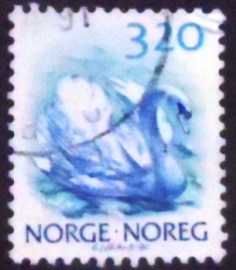 Selo postal da Noruega de 1990 White Swan