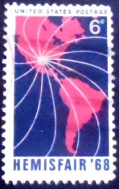 Selo postal dos Estados Unidos de 1968 Map of North & South America