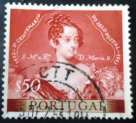 Selo postal de Portugal de 1953 Queen Maria II