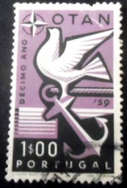 Selo postal de Portugal de 1960 Peace dove on anchor 1$ - 846 U