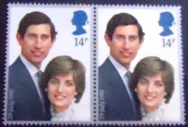 Par de selos postais do Reino Unido de 1981 Charles and Diana