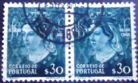 Par de selos postais de Portugal de 1949 Filipa de Lancaster
