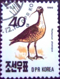 Selo postal da Coréia do Norte de 1990 Whimbrel