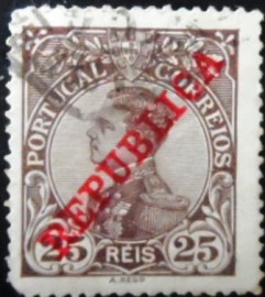 Selo postal de Portugal de 1910 King Manuel II REPUBLICA