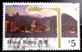 Selo postal de Hong Kong de 1990 Street lamp and Hong Kong from Harbour