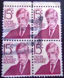 Quadra de selos dos Estados Unidos de 1968 Oliver Wendell Holmes IIIyA