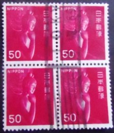 Quadra de selos postais do Japão de 1967 Nyoirin Kannon