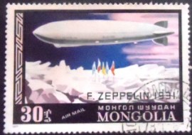 Selo postal da Mongólia de 1977 Zeppelin over North Pole